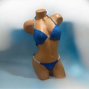 Competition bikini Suit royal Blue All, Crystal Rhinestones handmade 34DD small